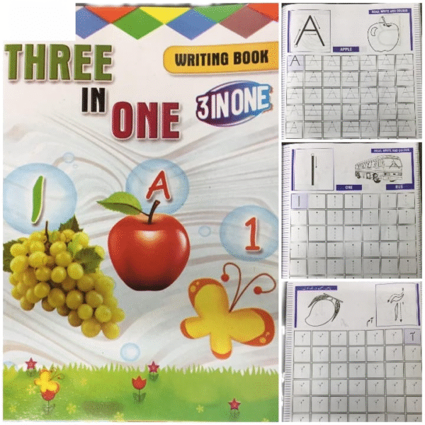Three in One Writing Book for Kids – English, Urdu & Numbers Practice (3 in 1 Copy)