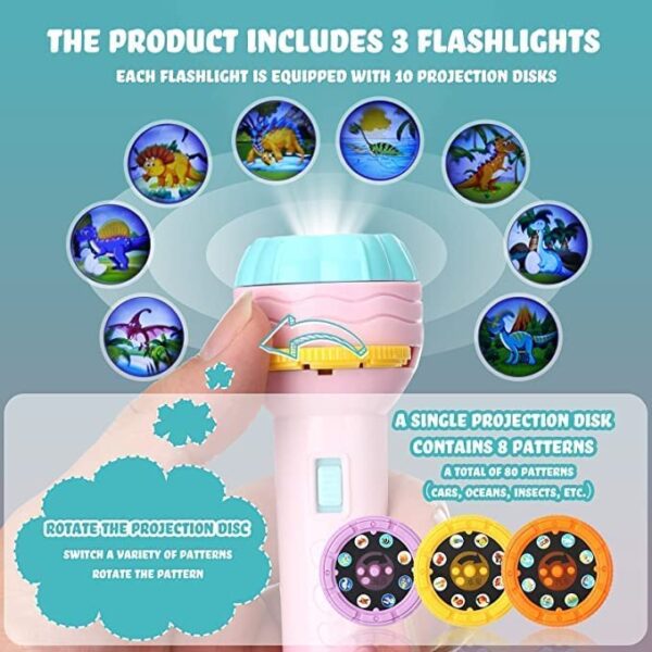 Kids Cartoon Projector Torch – Fun Light Toy with Different Picture Slides (pack of 1) - Image 3