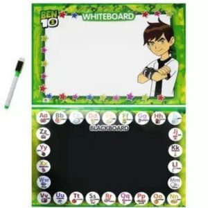 Kids Cartoon Double-Sided Whiteboard & Blackboard (18x12 Inches) – With Free Marker"